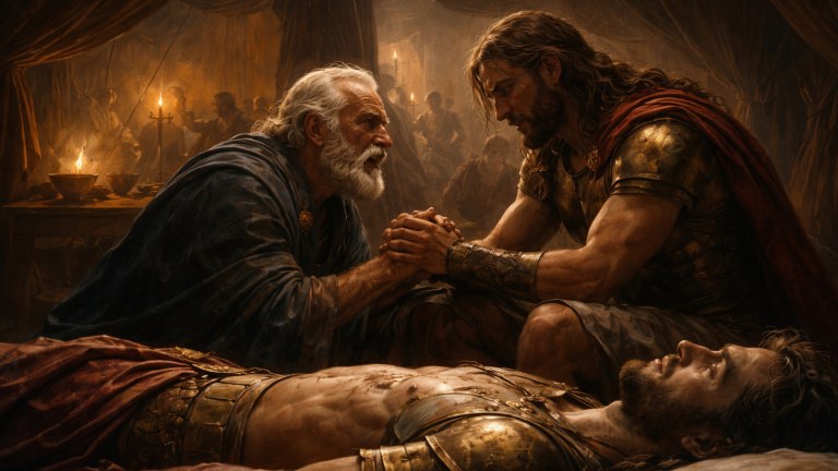 Representação de Príamo, Aquiles e Heitor