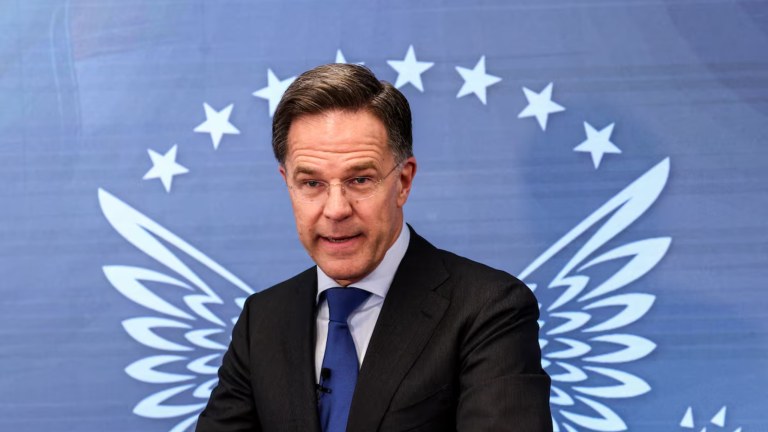 O secretário-geral da OTAN, Mark Rutte, faz um discurso na Ronald Reagan Presidential Foundation and Institute, em Washington, D.C., Estados Unidos, em 9 de abril de 2026