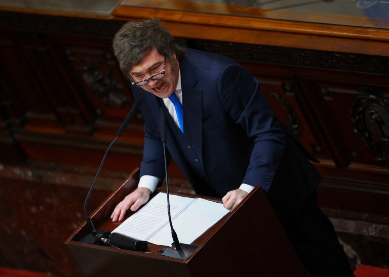 Presidente da Argentina, Javier Milei, discursa no Congresso