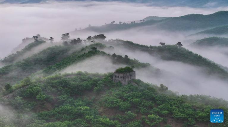 Fotos aéreas captam a beleza da Grande Muralha envolta em neblina na Cidade de Zunhua, em Hebei, norte da China
