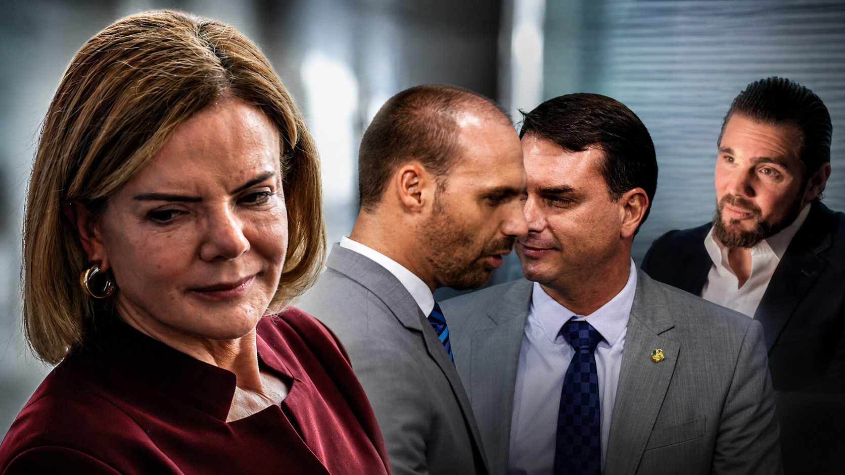 Gleisi Hoffmannm Eduardo, Flávio Bolsonaro e Daniel Vorcaro
