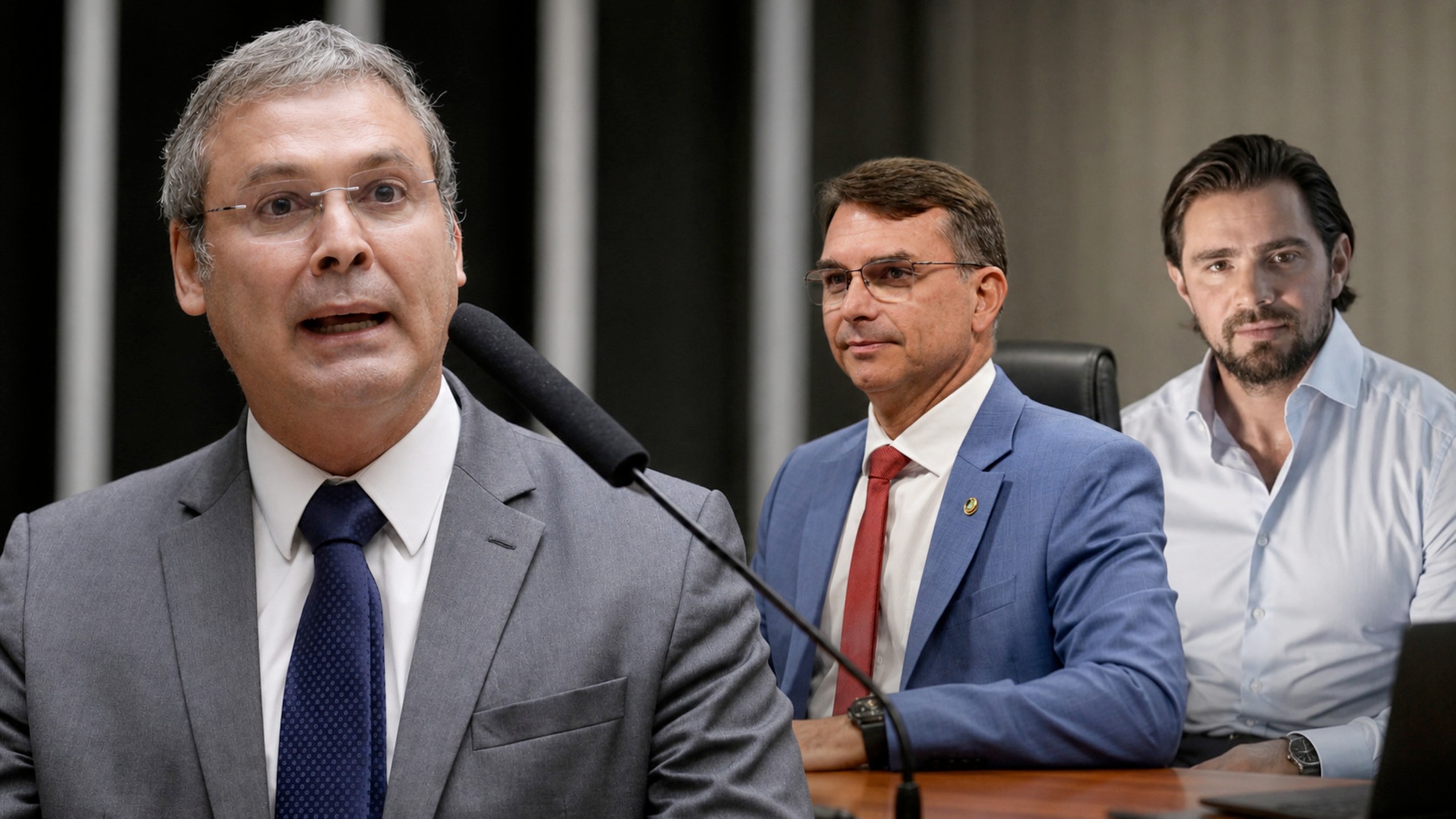Lindbergh Farias, Flávio Bolsonaro e Daniel Vorcaro