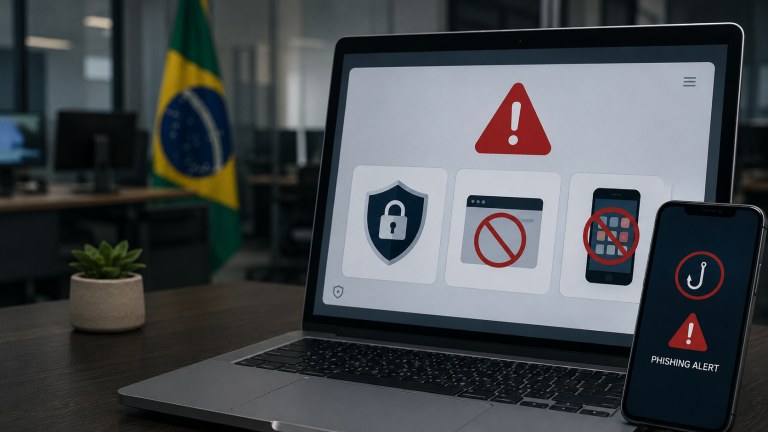 Ilustração sobre medidas de prevenção a fraudes digitais relacionadas ao Novo Desenrola Brasil – Famílias. Governo acionou big techs para conter golpes em anúncios, aplicativos e e-mails falsos.