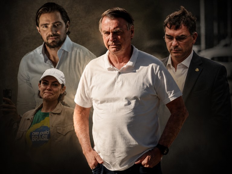 Jair Bolsonaro, Michelle Bolsonaro, Flávio Bolsonaro e Daniel Vorcaro