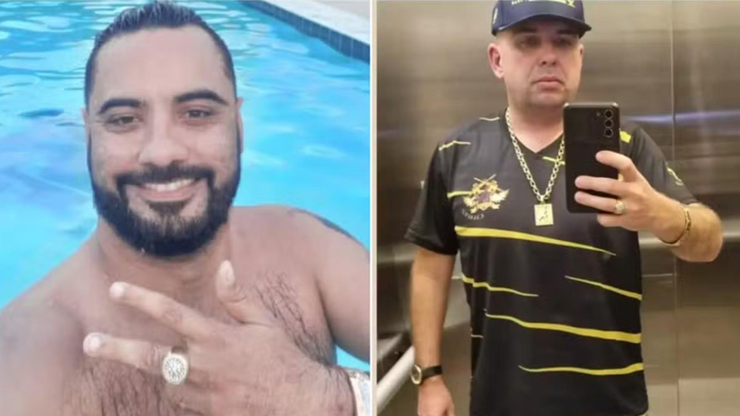 Renato Faria de Azeredo (à esquerda), 34 anos, e André Luís Guellen (à direita), 43 anos, foram mortos a tiros dentro de uma caminhonete na Praia do Futuro, em Fortaleza.