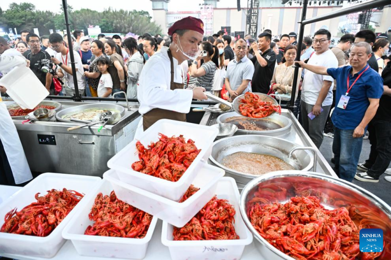 Festival do lagostim traz animação e tradição ao Distrito de Xuyi, em Jiangsu, leste da China