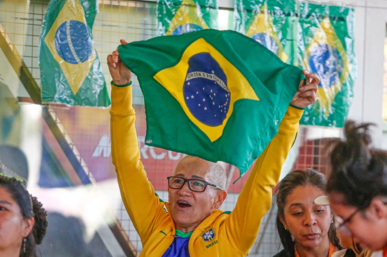 So Paulo (SP) 24/07/2023 - Torcedores se reunem no bar Nossa Arena para acompanhar a estreia da seleo brasileira de futebol feminino contra o Panam, na copa do mundo 2023.