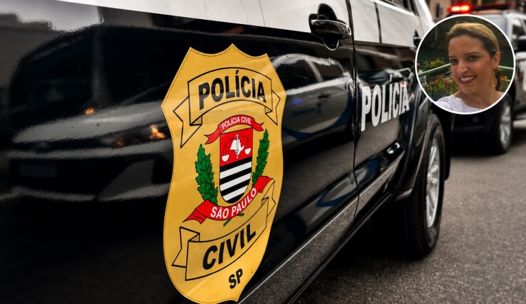 Viatura da Polícia Civil de São Paulo e Karina Ferreira Gama