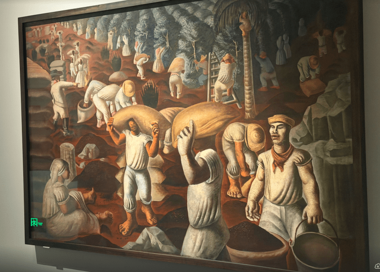 Obra clássica de Portinari, sobre o café. exposta na China