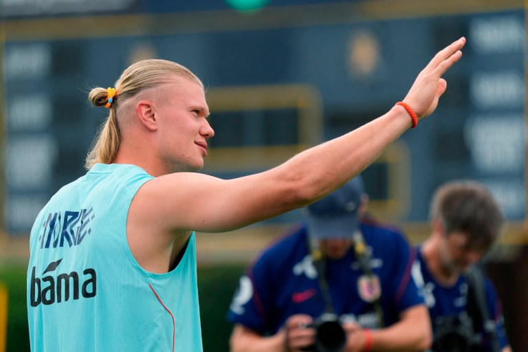 Erling Haaland, da Noruega, durante treinamento  em Greensboro, Carolina do Norte, EUA
10 de junho de 2026
IMAGN IMAGES via Reuters/Chuck Burton