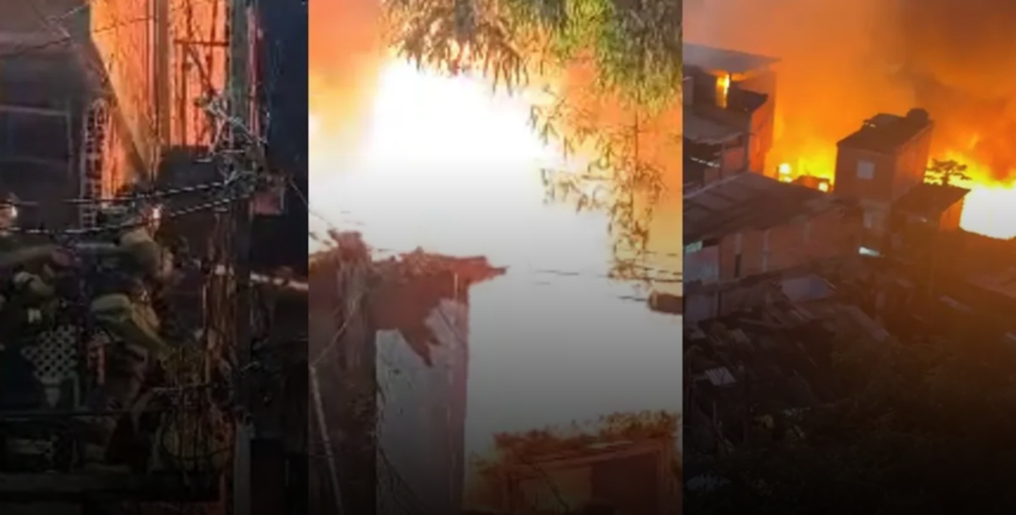 Bombeiros atuam na comunidade, na Rua do Símbolo, com cerca de dez viaturas; não há informações sobre vítimas