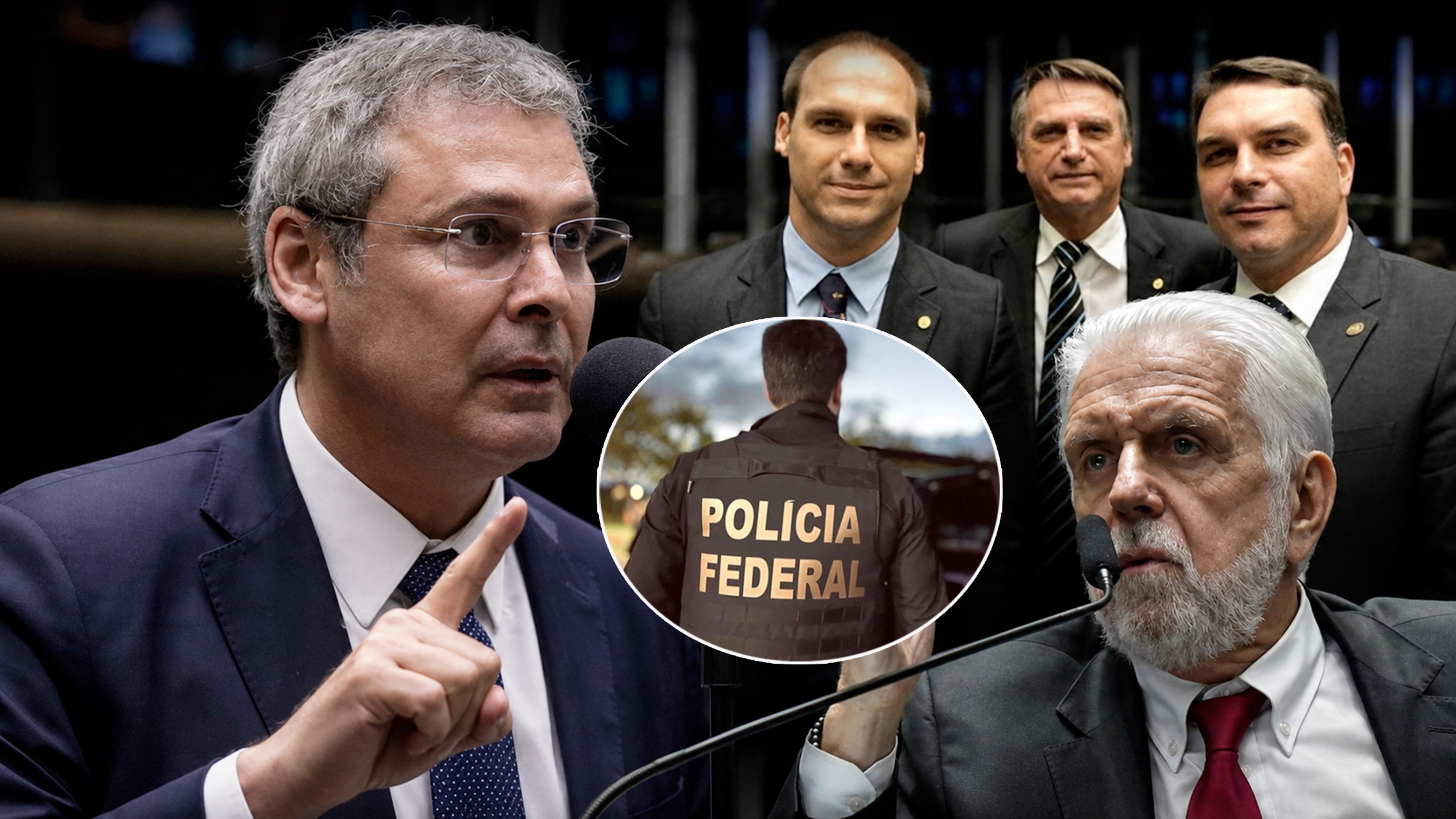 Lindbergh Farias, Jaques Wagner, Eduardo, Jair, Flávio Bolsonaro e um agente da PF