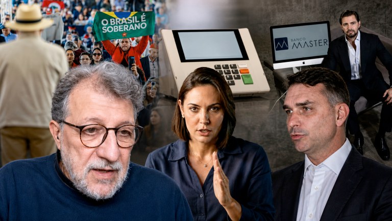 Jeferson Miola, Michelle Bolsonaro, Flávio Bolsonaro, Daneil Vorcaro, Lula em um evento e uma urna eletrônica