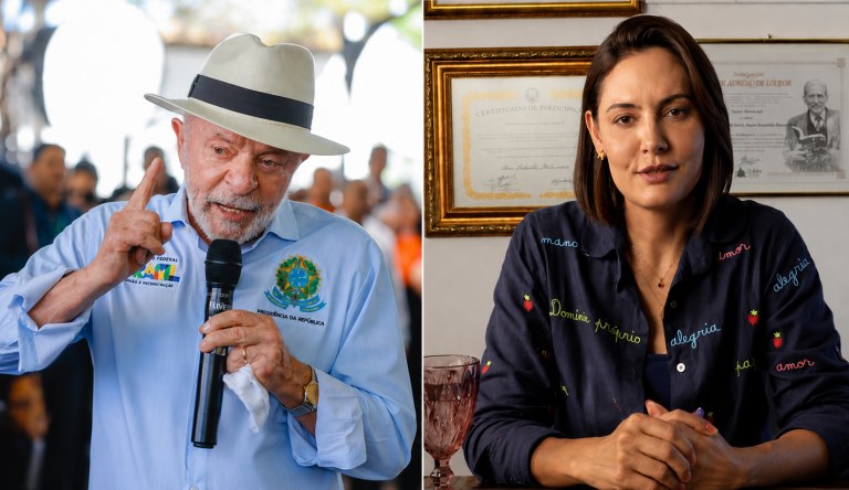 Presidente Lula durante anúncio de Investimentos da Petrobras e Michelle Bolsonaro