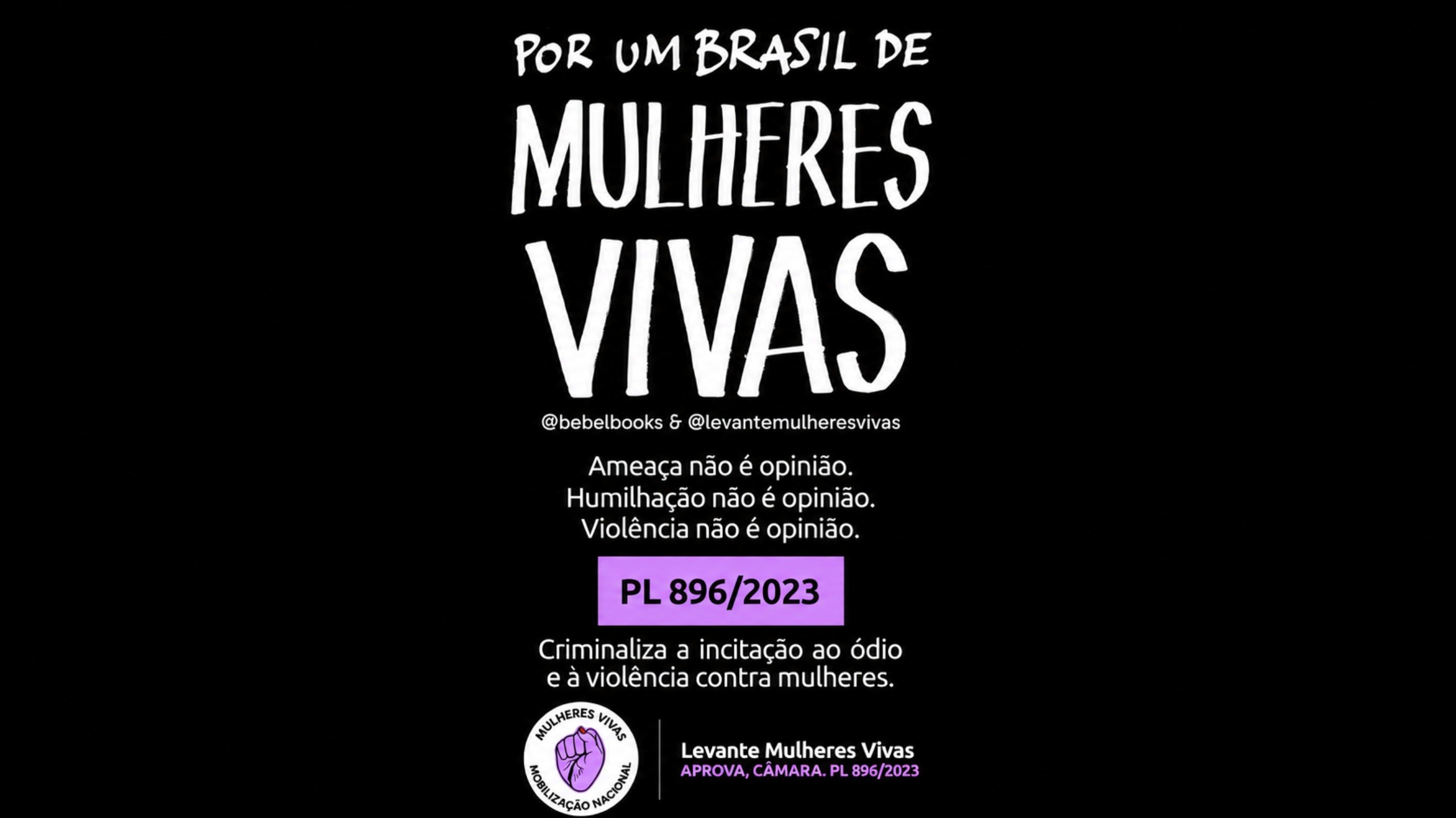Levante Mulheres Vivas convoca mobilização pela aprovação do PL que criminaliza a misoginia