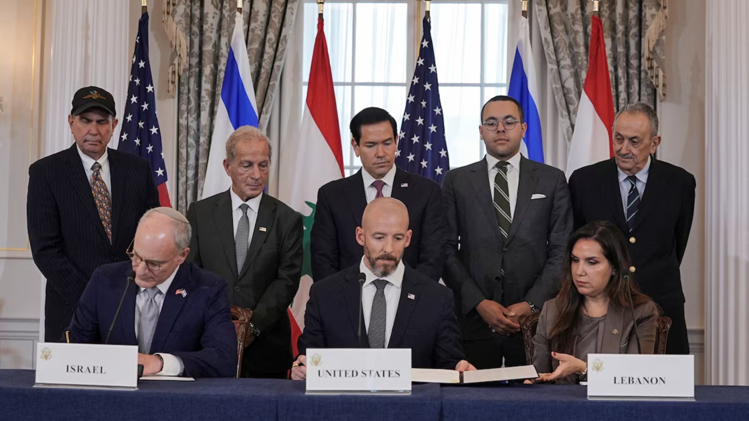 Assinatura do acordo-quadro entre Israel e Líbano, no Departamento de Estado, em Washington, D.C., Estados Unidos, em 26 de junho de 2026