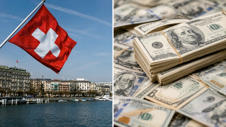 Suíça e notas de dólar