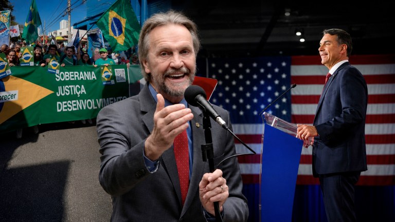 Pedro Uczai, ato contra interferência estrangeira no Brasil e Flávio Bolsonaro em discurso nos EUA