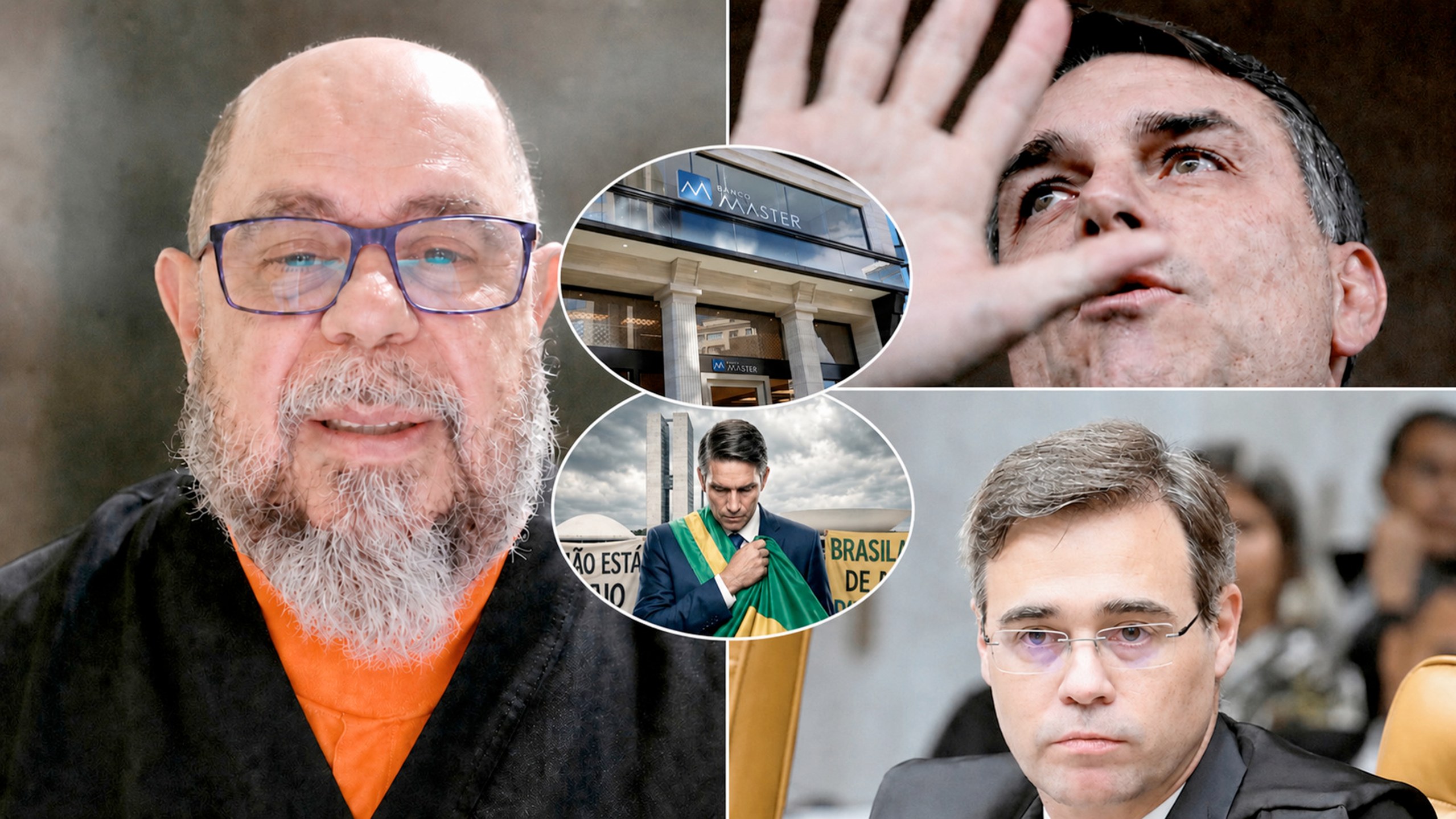 Roberto Tardelli, André Mendonça, Flávio Bolsonaro, Banco Master e o ator Jim Caviezel interpretando Jair Bolsonaro no filme Dark Horse