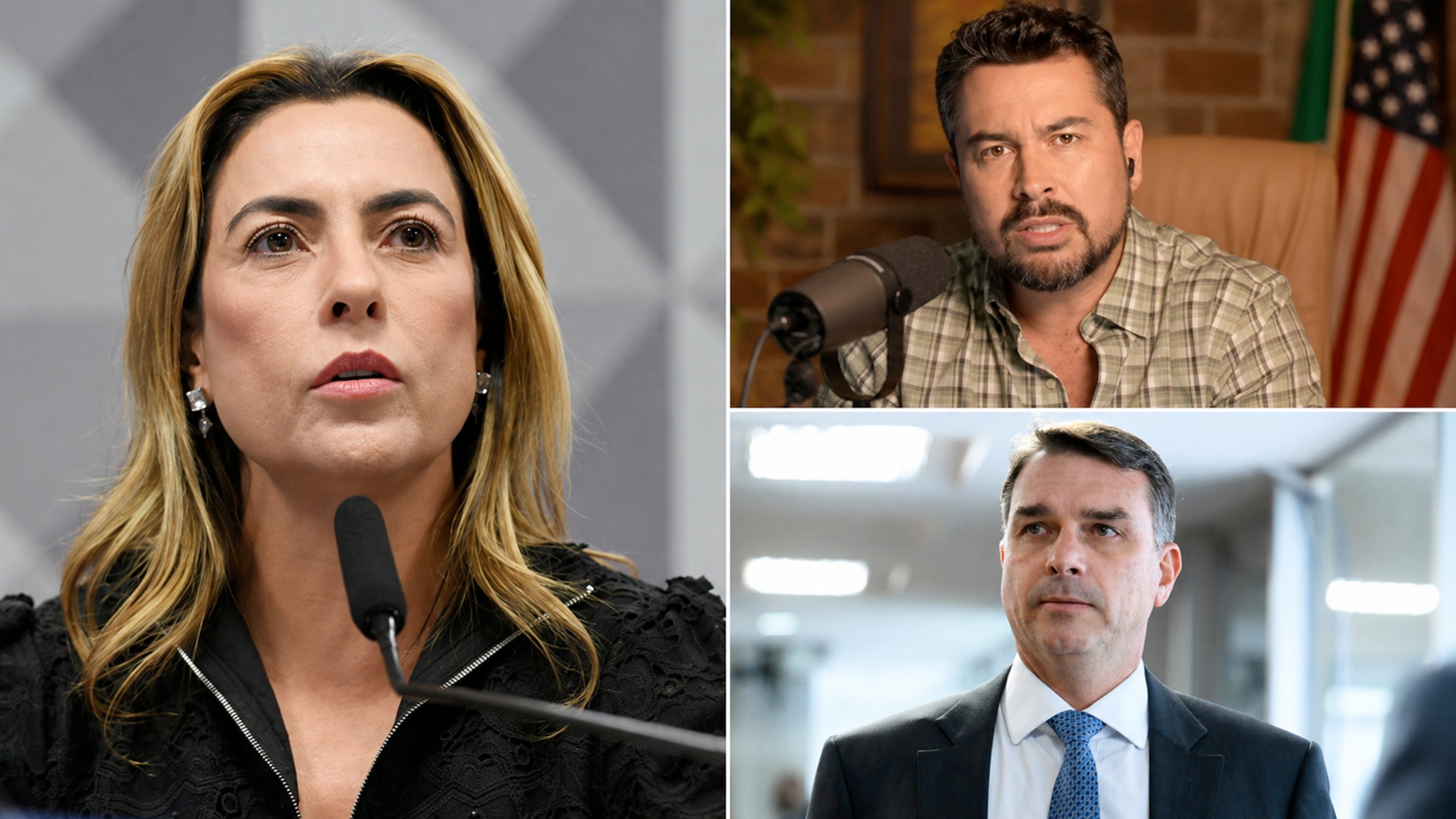Soraya Thronicke, Paulo Figueiredo e Flávio Bolsonaro