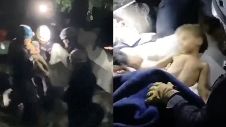 Criança é resgatada com vida de escombros em Caracas, na Venezuela, em 30 de junho de 2026