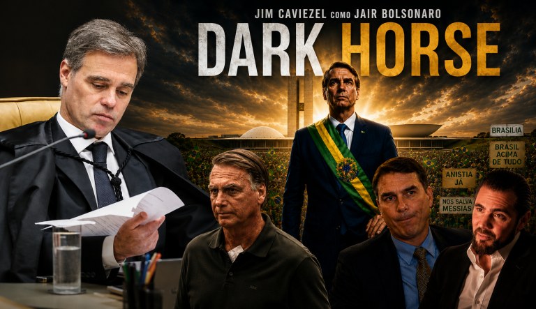 Cartaz do filme Dark Horse- Jair Bolsonaro-Flávio Bolsonaro-Daniel Vorcaro-André Mendonça