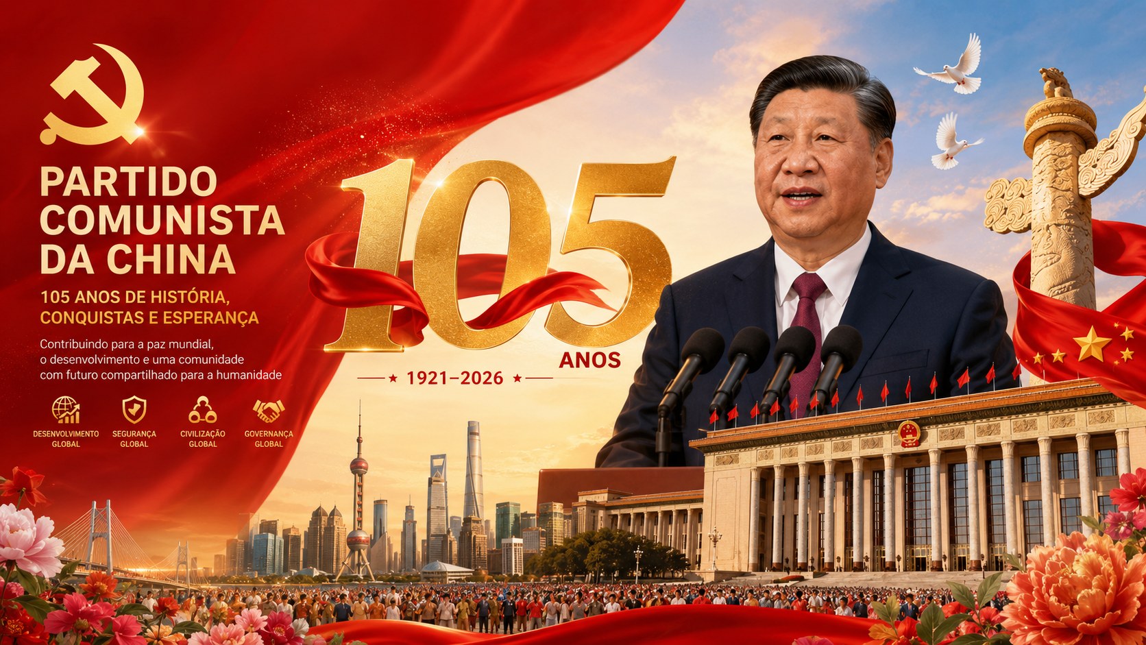 Partido Comunista Chinês celebra 105 anos