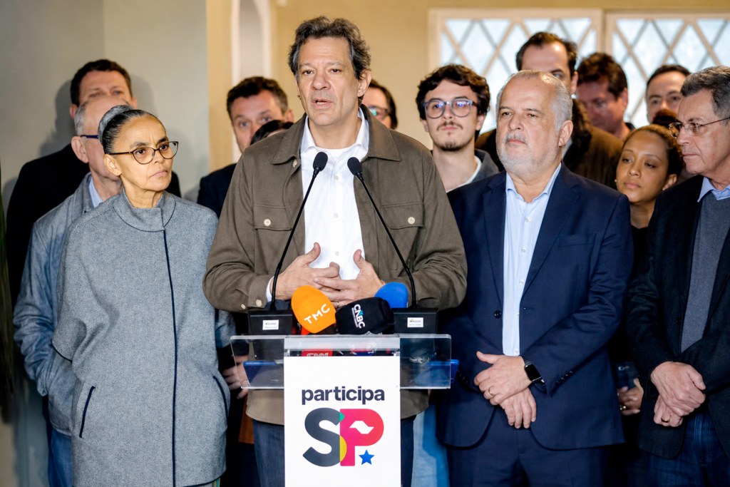Marina Silva (Rede), Fernando Haddad (PT) e Márcio França (PSB) durante anúncio oficial da chapa. Foto: Diogo Zacarias/MMA