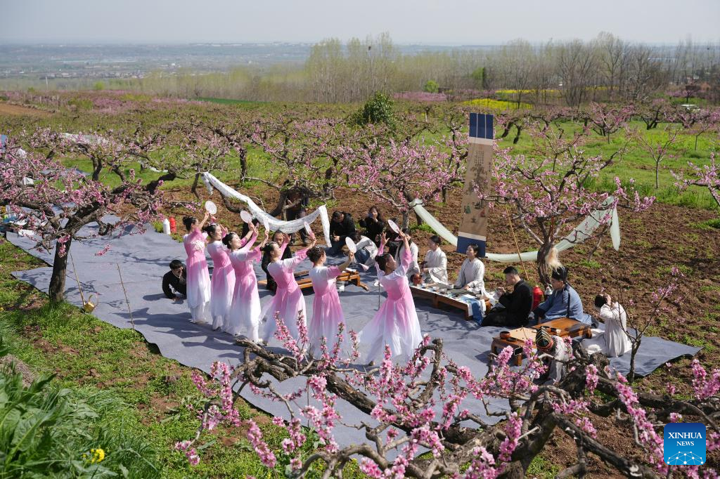 Cidade chinesa de Xi’an realiza eventos culturais em meio às flores de pessegueiro no sopé das Montanhas Zhongnan